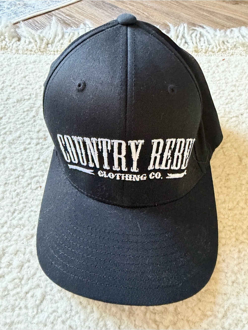 Country Rebel Clothing Co. Black Embroidered Baseball Cap Hat L/XL